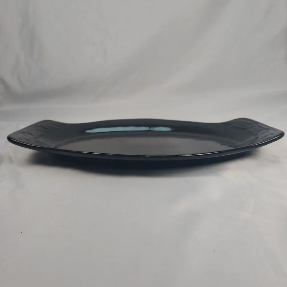 Longaberger Pottery Black Oval Serving Platter Handled USA Woven Traditions